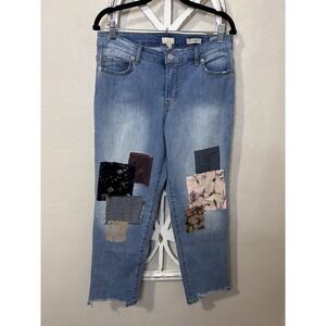 LOGO LAVISH size 8 PATCHWORK RAW HEM MID RISE BOYFRIEND FIT JEANS *J167